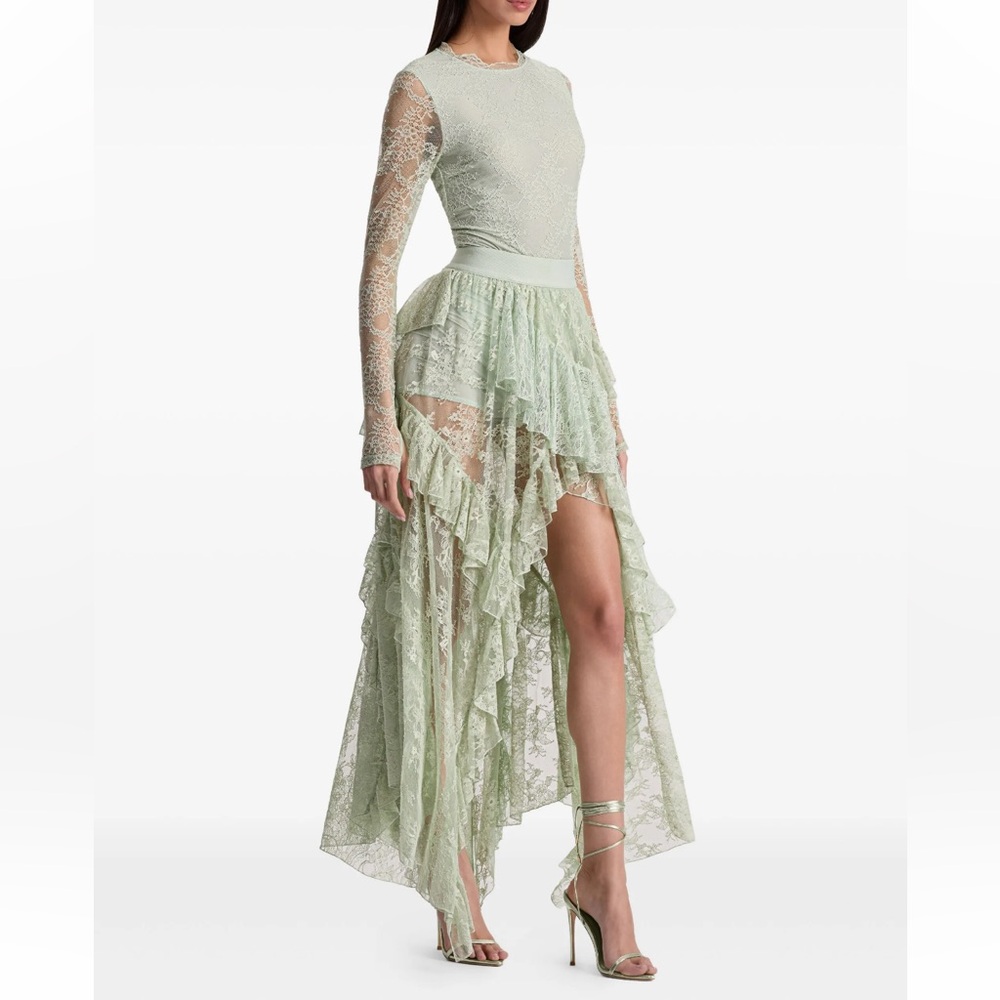 Alice + Olivia Karys Mixed Media Skirt In Green Tea - Picture 9 of 12